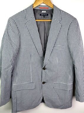 Jackthreads Men's Navy & White Gingham Blazer 100% cotton shell size 38